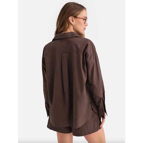 MATE the Label Poplin Long Sleeve Button Down Shirt Brown Small Organic Cotton - Picture 3 of 10